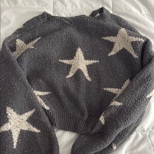 Altar'd State Gray and White Crew Neck Star Sweater